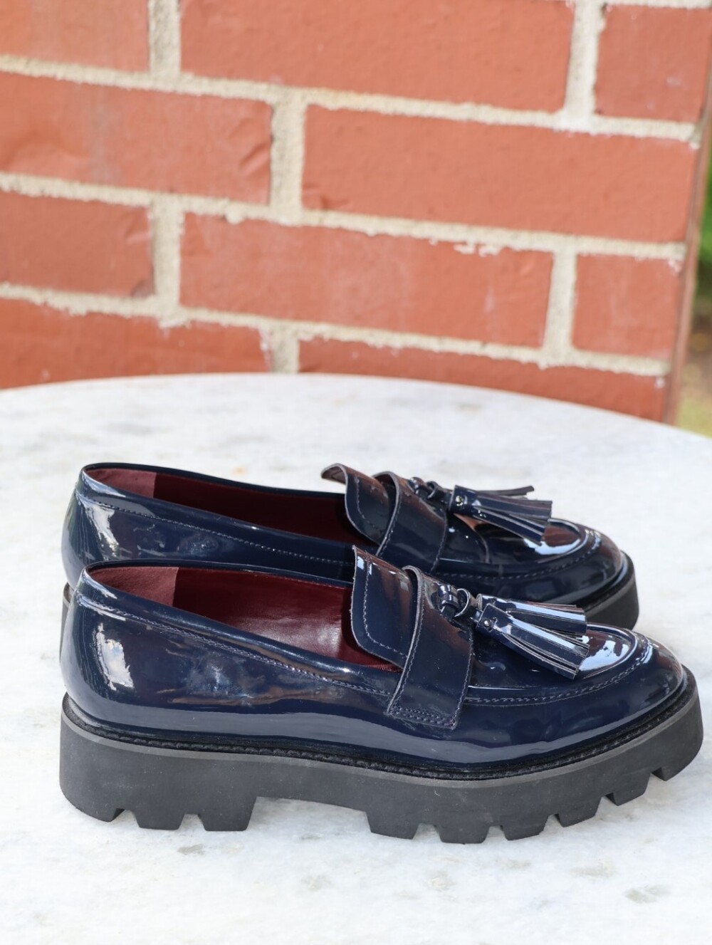 SARTO by Franco Sarto Deep Navy Blue Balinna Platform Tassel Loafers.